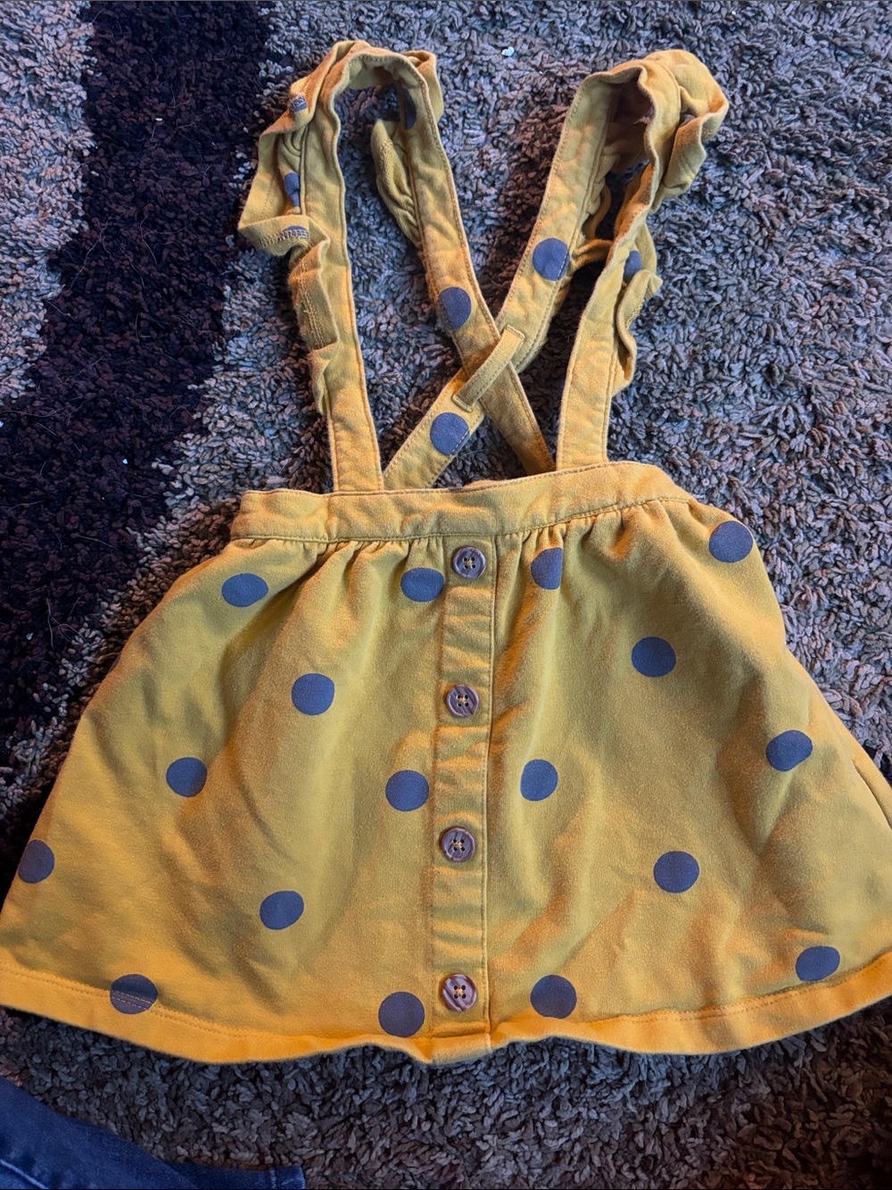 wonder nation Yellow Polka Dot Skirt with Gray Dots and Suspenders